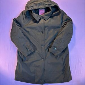 Kate Spade Trench Coat w/ Hood & Quilted Lining Black Rain Jacket Women's XL